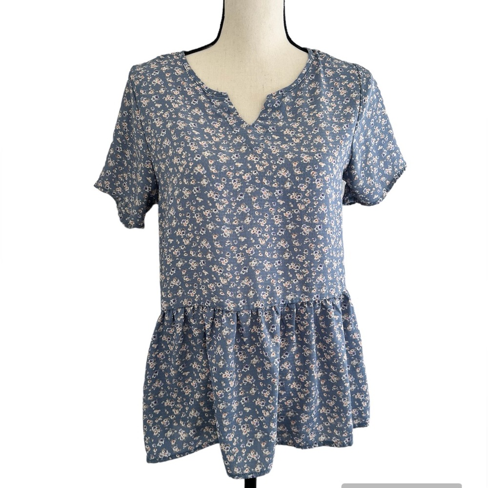 Orange Creek Floral Print Peplum Short Sleeve Top